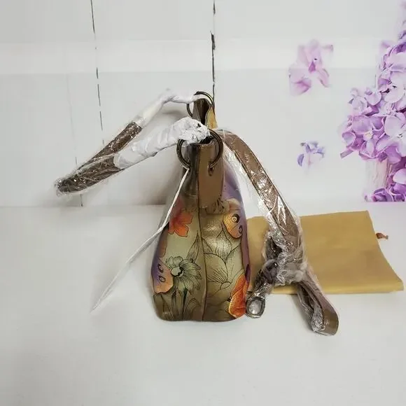 Anuschka Anna Butterfly Floral Paradise Hand Painted Leather Crossbody Bag